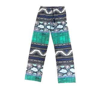 Hale Bob Black Green Printed Paz De Chine‎  Wide Leg Pants size Medium